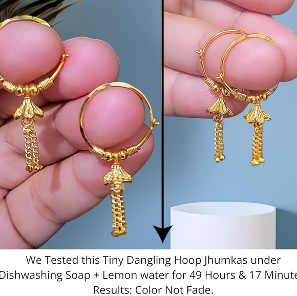 22k Real Dubai Gold Plated Hoop Jhumka Earrings / Small Hoop Earrings Gold NWT - Picture 1 of 4